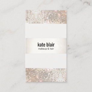 Carte De Visite Faux Silver Sequin Stripes Salon De Beauté