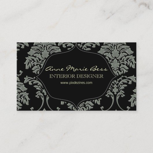 Carte De Visite Faux Silver/Slate Damask/DO-IT-YOURSELF arrière - (Devant)