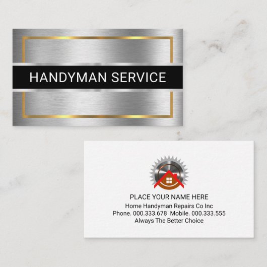 Carte De Visite Faux Silver Stripe Gold Frame (Devant / Derrière)