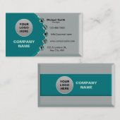 Carte De Visite Faux Silver Turquoise brillant Metally avec Icônes (Devant / Derrière)