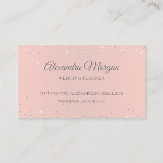 Carte De Visite Faux Sparkly Silver Parties scintillant Blush (Dos)