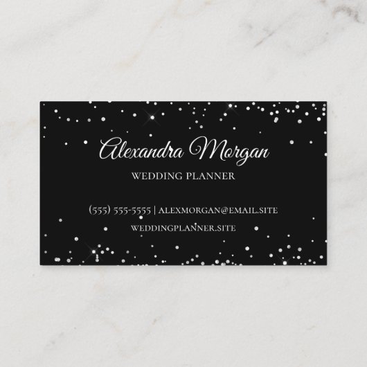 Carte De Visite Faux Sparkly Silver Parties scintillant Noir (Dos)