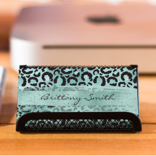 Carte De Visite Faux Turquoise Turquoise Foil Leopard Aqua Brush S