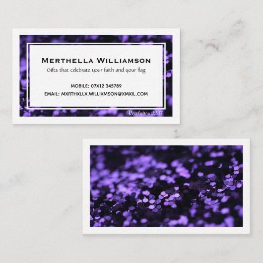 Carte De Visite Faux violet moderne | Parties scintillant Chrétien (Devant / Derrière)