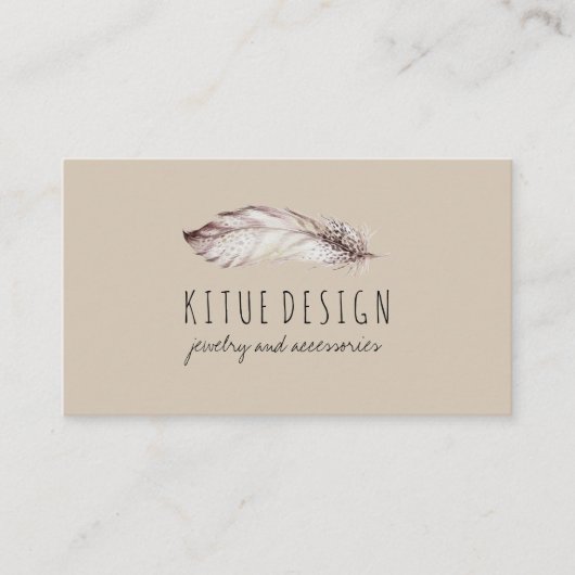 Carte De Visite Feather Boho Girinine Beige Grey (Devant)