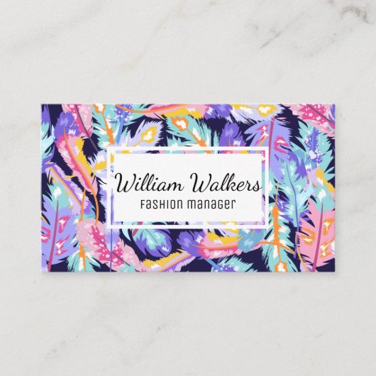 Carte De Visite Feather Boho Motif moderne (Devant)
