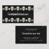 Carte De Visite Feliz Muertos - crânes de sucre sur la damassé (Devant / Derrière)