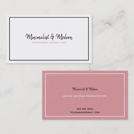 Carte De Visite féminin blanc rose élégant professionnel (Devant / Derrière)
