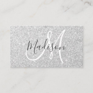 Carte De Visite Féminin & Glam Gris Paillettes Monogramme