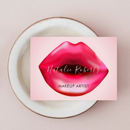 Carte De Visite Feminine Hot Rose Lips Maquillage Artiste Beauté