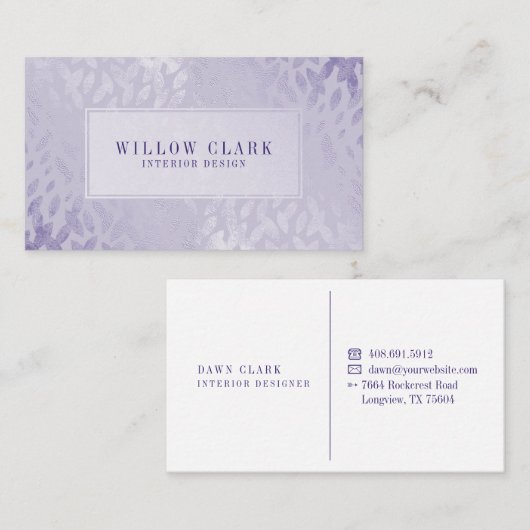 Carte De Visite Feminine Pale Violet Or Willow Tree Leaf Motif (Devant / Derrière)