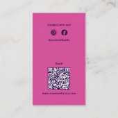Carte De Visite Feminine Solide Rose Monogramme QR Code social (Dos)