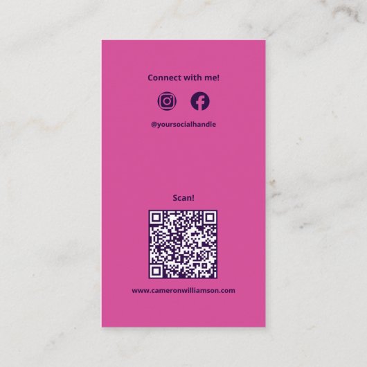 Carte De Visite Feminine Solide Rose Monogramme QR Code social (Dos)