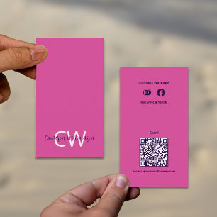 Carte De Visite Feminine Solide Rose Monogramme QR Code social