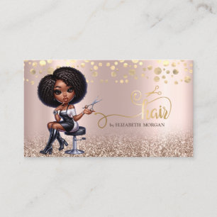 Carte De Visite Femme Afro Américaine Ciseaux Rose Or Paillettes