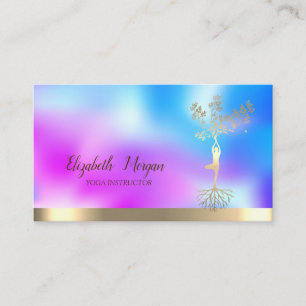 Carte De Visite Femme Arbre Silhouette Instructrice de Yoga Hologr