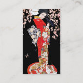 Carte De Visite Femme asiatique avec la nuit de fleurs de cerisier (Dos)