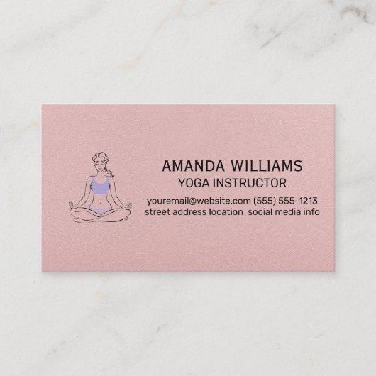 Carte De Visite Femme assise Yoga Pose | Texture en cuir rose (Devant)