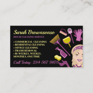 Carte De Visite Femme aux cheveux blonds beige faisant le nettoyag