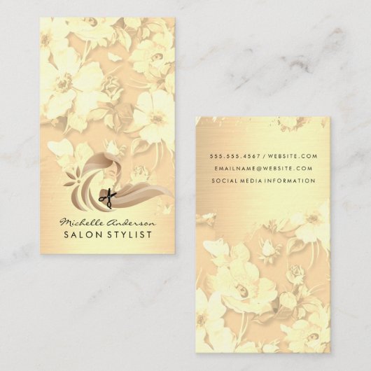 Carte De Visite Femme aux cheveux longs | Ciseaux de salon | Fleur (Devant / Derrière)