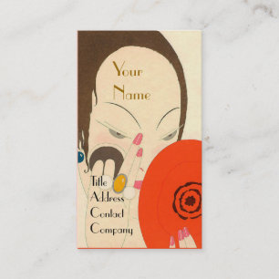 Carte De Visite FEMME AVEC MIROIR ROUGE Déco Beauté Maquillage mod