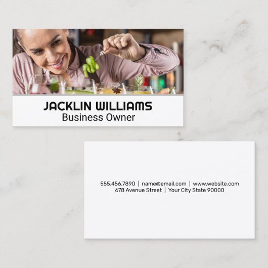 Carte De Visite Femme Bartender Fabriquant Des Boissons (Devant / Derrière)