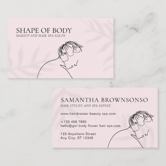 Carte De Visite Femme coiffeuse rose (Devant / Derrière)