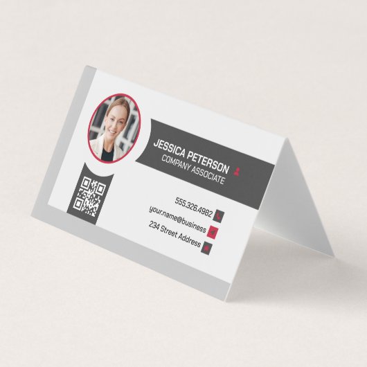 Carte De Visite Femme d'affaires souriante | Entreprise | Code QR (Devant)