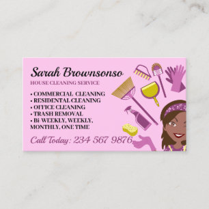 Carte De Visite Femme de ménage à peau foncée rose nettoyage de la