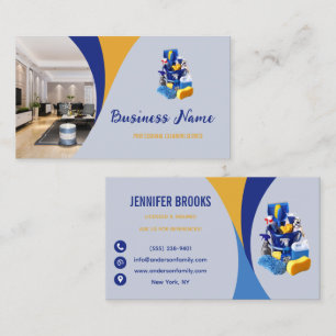Carte De Visite Femme de ménage de service de nettoyage bleu moder