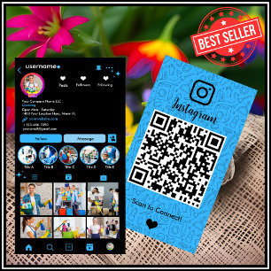 Carte De Visite Femme de ménage Instagram Bleu Entretien QR Code
