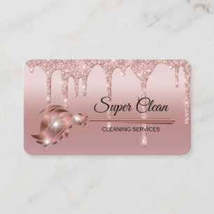 Carte De Visite Femme de ménage nettoyant la maison rose gold scin