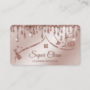 Carte De Visite Femme de ménage nettoyant la maison rose gold scin