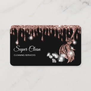 Carte De Visite Femme de ménage nettoyant une maison rose gold dia