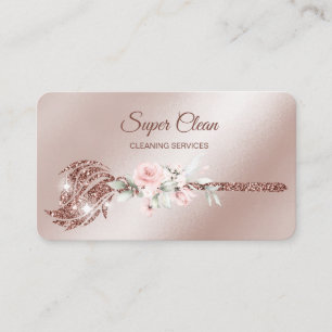 Carte De Visite Femme de ménage nettoyant une maison rose gold sci