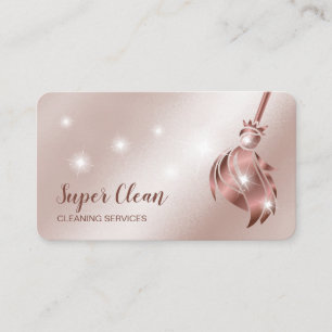Carte De Visite Femme de ménage nettoyant une maison rose gold sci
