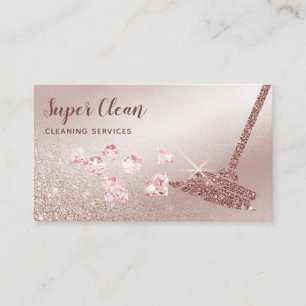Carte De Visite Femme de ménage nettoyant une maison rose gold sci