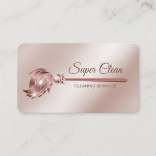 Carte De Visite Femme de ménage nettoyant une maison rose gold sci