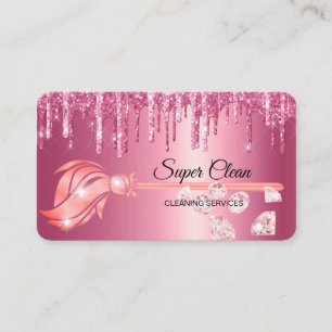 Carte De Visite Femme de ménage nettoyant une maison rose gold sci