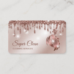 Carte De Visite Femme de ménage nettoyant une maison rose gold sci