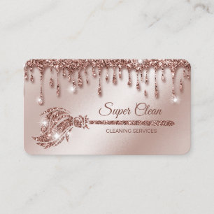 Carte De Visite Femme de ménage nettoyant une maison rose gold sci