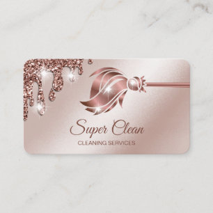 Carte De Visite Femme de ménage nettoyant une maison rose gold sci