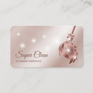 Carte De Visite Femme de ménage nettoyant une maison rose gold sci