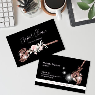 Carte De Visite Femme de ménage nettoyant une maison rose gold sci