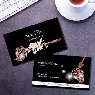 Carte De Visite Femme de ménage nettoyant une maison rose gold sci
