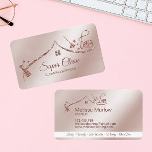 Carte De Visite Femme de ménage nettoyant une maison rose gold sci
