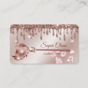 Carte De Visite Femme de ménage nettoyant une maison rose gold sci