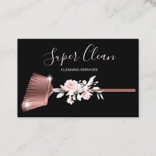 Carte De Visite Femme de ménage nettoyant une maison rose gold sci