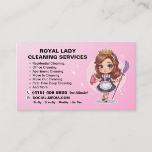 Carte De Visite Femme de ménage rose Service de nettoyage de maiso