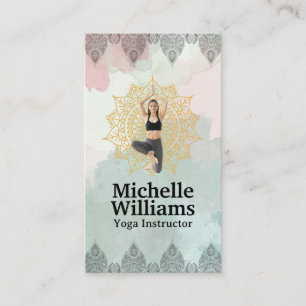 Carte De Visite Femme en posture de yoga Motif mandala et paisle